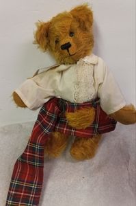Vintage Mohair Teddybear Girl Plaid Skirt, Ivory Shirt Handmade in England
